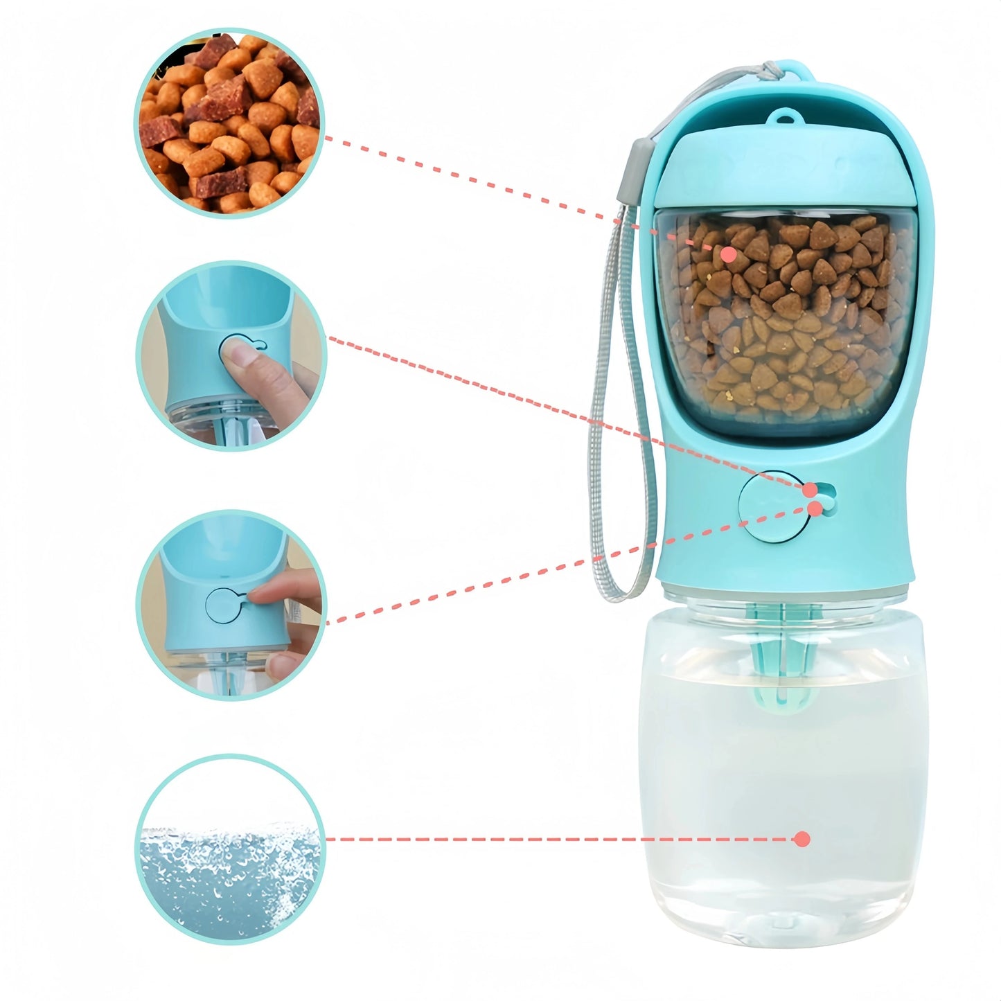 Portable Dog & Cat Water Bottle with Food Storage